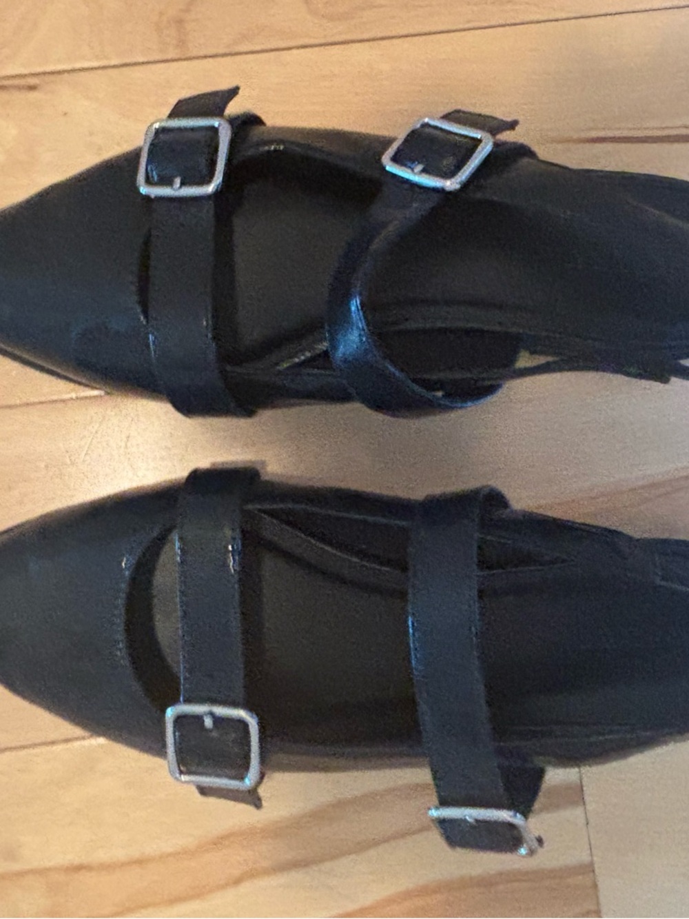 Old Navy Black Double Buckle Pointed Flats